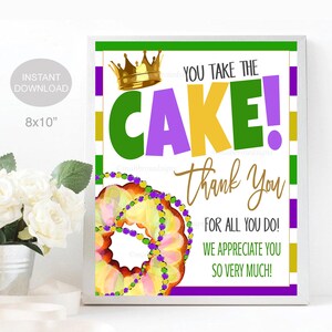 Mardi Gras Day Thank You Printable Sign, Teacher Staff Employee Nurse ...