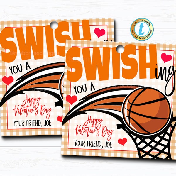 Basketball Valentines, Boy Sports Valentine Card Gift, Classroom Party School, Teacher Staff Valentine Tag, DIY Printable Editable Template