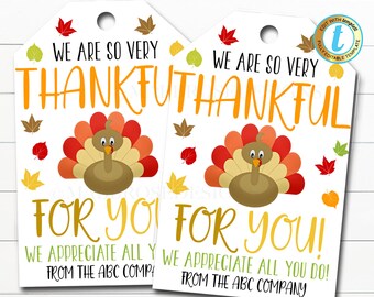 Thankful for You Gift Tag Grateful Frontline Essential Worker Employee Appreciation Corporate Company Teacher School Staff Editable Template
