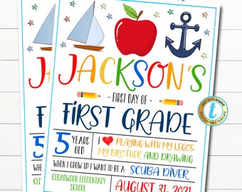 First Day Of School Sign, Editable First Day of Kindergarten, First Day of PreSchool Sign Chalkboard Instant Download Any Grade Template