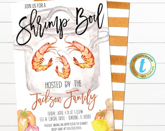 Shrimp Boil Invitation, Peel and Eat Southern Seafood Shrimp Party, Graduation Birthday Company Invite, Instant Download, Editable Template