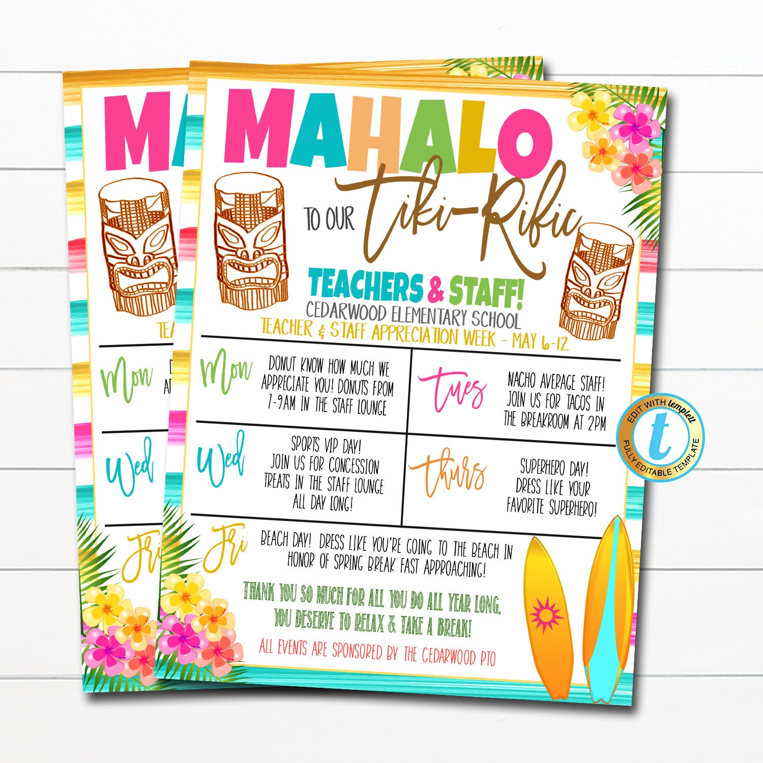 Printable Hawaiian Days of the Week Poster Instant Digital Download 