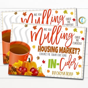 Fall Hot Apple Cider Realtor Postcard Mailer, Real Estate Fall Marketing Idea, Mulling over the Market Autumn Neighborhood EDITABLE TEMPLATE