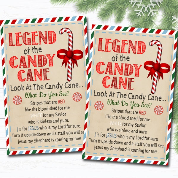 Legend of the Candy Cane Tags, Christmas Teacher Student Gifts, Jesus Catholic Religious School Church, Pto Pta, Printable Instant Download