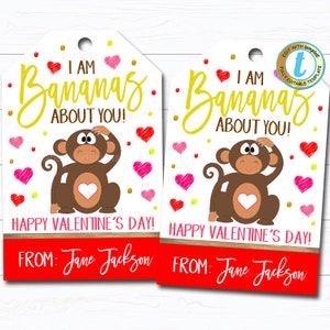 Valentinstag-Bananen-Geschenk-Tags, Obst-Leckerei-Etikett, Bananen über Sie-Anerkennungs-Bevorzugung-Tag, Lehrer-Personal-Schule Pto Pta, DIY-bearbeitbare Vorlage