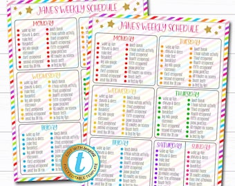 Printable Weekly Schedule, Home School Daily Subject Checklist, Homework Organizer Kids Student Calendar Planner Printable Editable Template