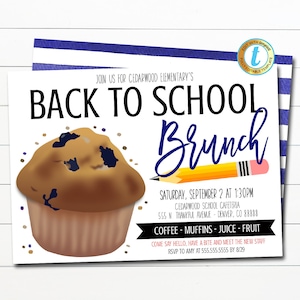 Back to School Brunch Invitation, Brunch, School Flyer, PTO PTA fundraiser, First Day of School Teacher Breakfast, DIY Editable template