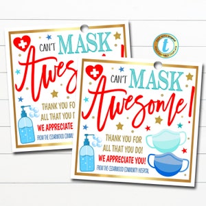 Face Mask Gift Tag, Thank You Frontline Essential Worker, Medical National Nurse Appreciation Week, Hospital Doctor Staff, Editable Template