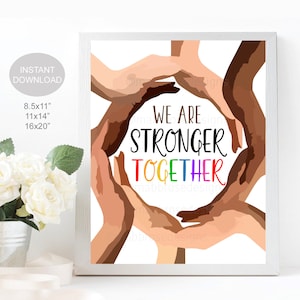 Diversity Poster, Schulamt Klassenzimmer Schild, Stronger Together, Menschen in händen halten Inklusionsberater, druckbares Sofort-Download