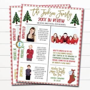 Plantilla de revisión del año del boletín de Navidad, carta navideña familiar navideña, todo sobre nuestro año, plantilla digital de tarjeta de Navidad, EDITABLE