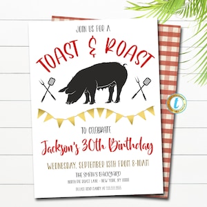 Pig roast and toast invite, Editable BBQ Grill Backyard invite, Summer Adult Birthday Retirement Graduation Invitation, EDITABLE TEMPLATE