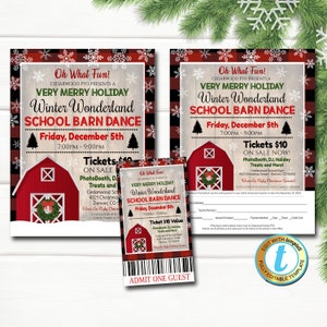 Winter-Tanz-Flyer-Set, Weihnachts-Schultanz, Kirche Pto Pta, Feiertags-Kinder-Scheunen-Tanz-Party-Karte, Fundraiser DIY Selbst-Bearbeitungs-Vorlage