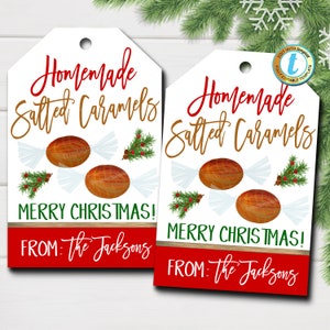 Christmas Gift Tags, Salted Caramels, Holiday Candy Homemade Bakery Treat Gift Tag, Secret Santa Teacher Xmas Label, DIY Editable Template