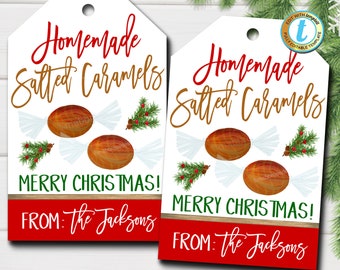 Christmas Gift Tags, Salted Caramels, Holiday Candy Homemade Bakery Treat Gift Tag, Secret Santa Teacher Xmas Label, DIY Editable Template