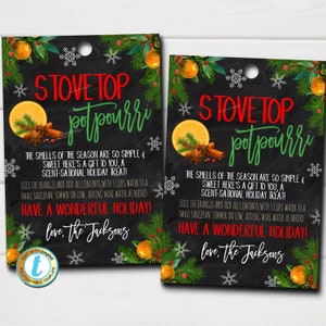Etichette regalo Pot-pourri per piano cottura, Profumo natalizio, Etichetta candela, Idea regalo personale insegnante per le vacanze, Babbo Natale segreto, Modello modificabile