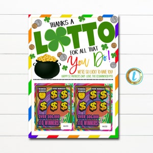 St. Patrick's Day Appreciation Geschenkkartenhalter, Danke für alles, was Sie tun, Lehrer Krankenschwester Personal, Lotterie Scratch Off Editierbare Vorlage