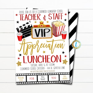 Hollywood Teacher Appreciation Week Luncheon Invite, Movie Theme You&#39;re A Star, Appreciation Invitation Party Printable EDITABLE TEMPLATE