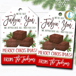 Christmas Gift Tags, Chocolate Fudge, Candy Homemade Bakery Treat Label, Holiday Appreciation Staff Employee Teacher, DIY Editable Template