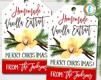 Christmas Vanilla Extract Gift Tags, Holiday Homemade Kitchen Treat Gift Tag, Secret Santa Teacher Staff Xmas Label, DIY Editable Template