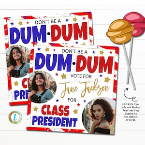Lollipop-tag, Homecoming Queen, stem voor schoolverkiezingen voor klassenpresident campagne, student wees geen dommerik, Sucker Favor Tags, BEWERKBAAR