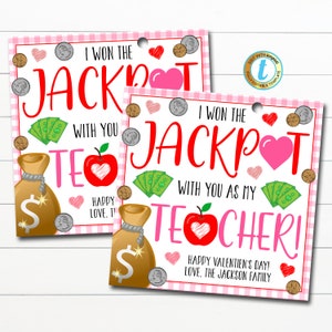 Etichette regalo per insegnanti di San Valentino, Ho vinto il jackpot con te, Etichetta regalo della lotteria, Grazie mille per tutto quello che fai Modello modificabile di apprezzamento