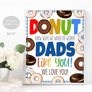 Cartello Ciambella con papà, ciambella sa cosa faremmo senza papà come te! Decorazione per festa del papà, evento scolastico Pto Pta, DOWNLOAD IMMEDIATO