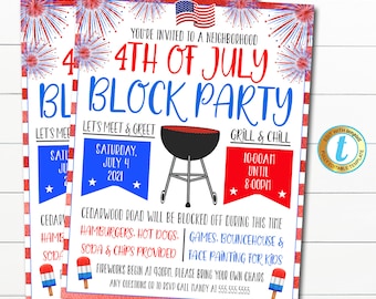 EDITABLE 4th of July Neighborhood Block Party Invite, Printable, Bbq Picnic Summer Party, Patriotic, Memorial Day Flyer, INSTANT DOWNLOAD