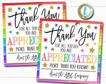 Thank You Gift Tags, Teacher Staff Employee Nurse Volunteer Staff Appreciation Week, You&#39;re a Star, School pto pta DIY Editable Template