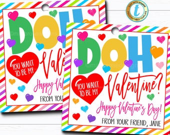 Etichette regalo di San Valentino, Doh vuoi essere il mio San Valentino, Giocattolo per bambini Regalo Personale insegnante di scuola in classe, Etichetta di San Valentino, Modello modificabile fai da te