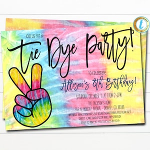 Tie Dye Party Invitation, Birthday Party VSCO Girl Invitation, 90&#39;s Girl, Tween Tie Dye Birthday Party, VSCO party Any Age Editable Template