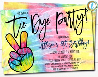 Tie Dye Party Invitation, Birthday Party VSCO Girl Invitation, 90's Girl, Tween Tie Dye Birthday Party, VSCO party Any Age Editable Template