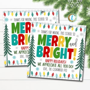 Christmas Gift Tag, Thanks for Making this School Merry and Bright School Pto Pta, Staff Employee Teacher Appreciation, Editable Template