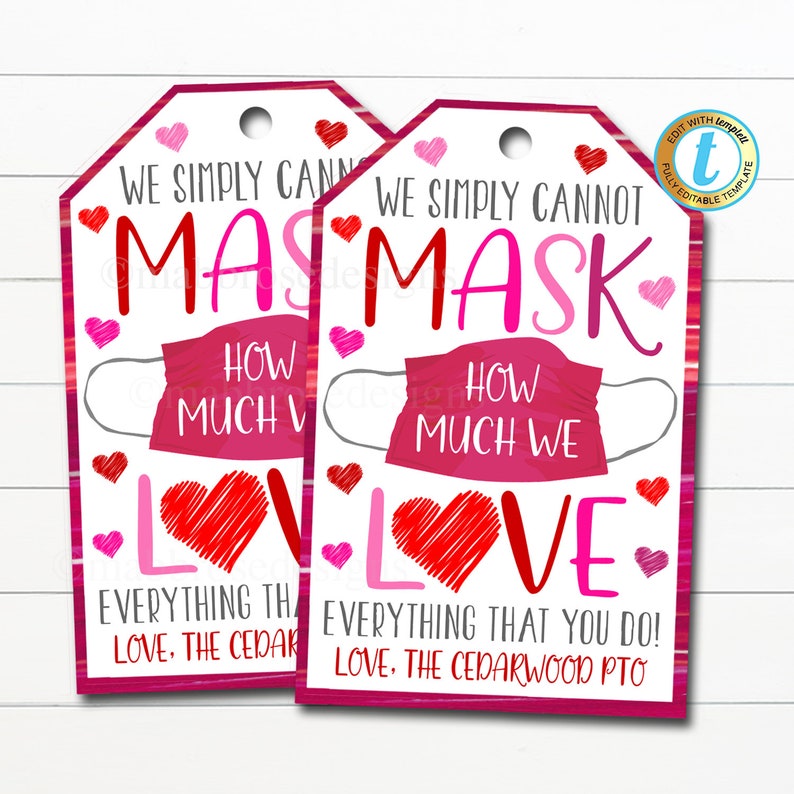 Valentines Face Mask Gift Tag Thank You Frontline Essential Etsy