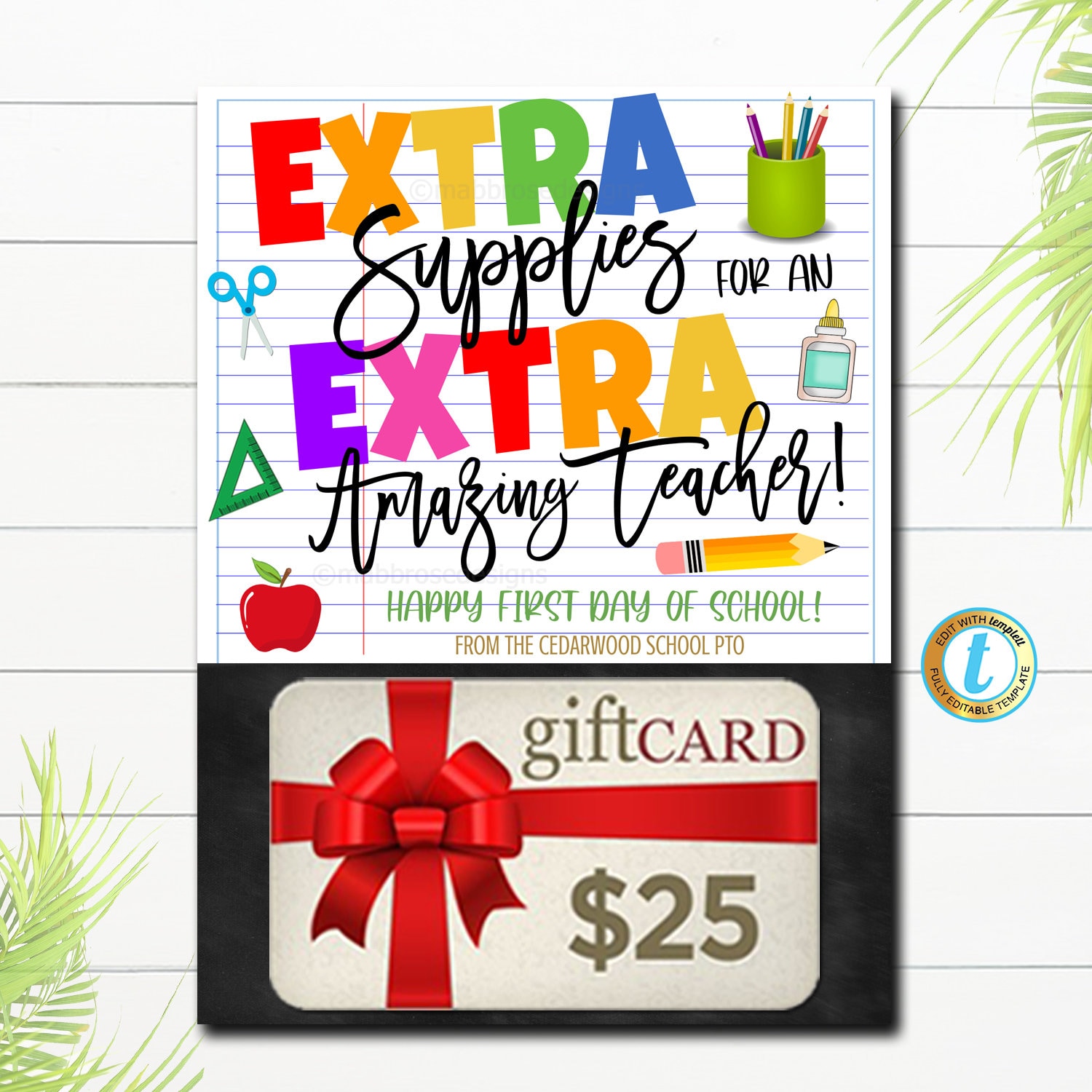 Back to School Printable Gift Card Holder, School Supplies Teacher Pto ...