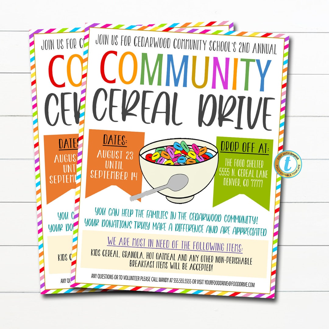 Cereal Drive Flyer, Printable Pta Pto Flyer, School Church Fundraiser ...