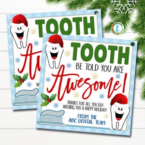 Etiqueta de presente odontológica de Natal, apreciação do feriado, obrigado equipe do dentista, dente higienista dental, saiba que você é um presente de Natal incrível, EDITÁVEL