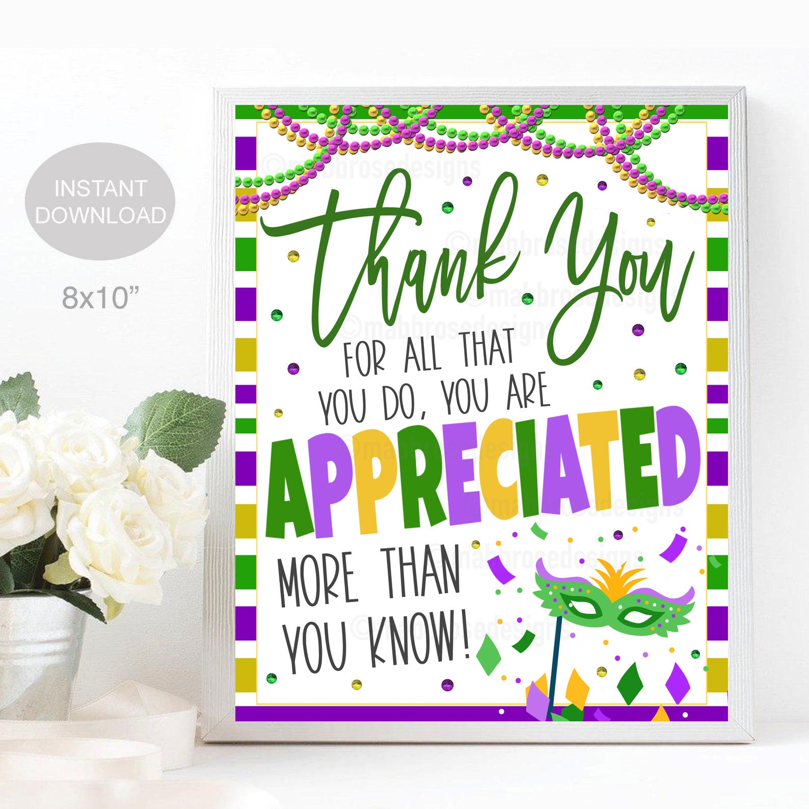 Mardi Gras Day Thank You Printable Sign Teacher Staff - Etsy