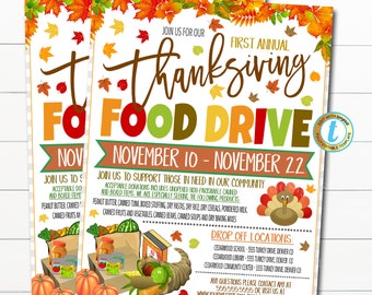 Thanksgiving Food Drive Flyer, Fall Food Drive, Autumn Food Drive, Hunger Drive Flier, Invitation Information Card Digital Flyer Editable