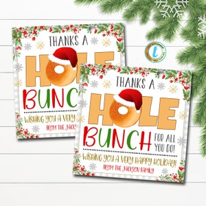 Étiquette de cadeau de Noël Bagel, cadeau d'appréciation, semaine d'appréciation des employés du personnel enseignant, merci une école d'étiquette de groupe de trous, modèle modifiable