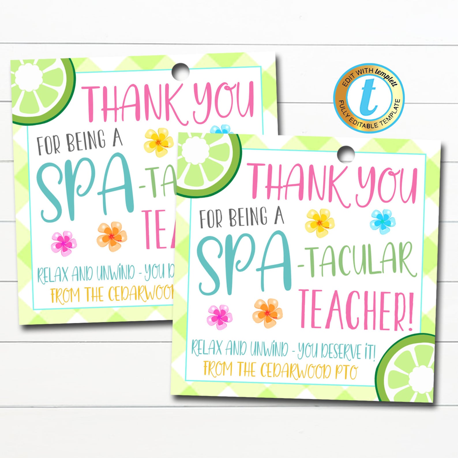 Teacher Gift Tags Spa Theme Teacher Appreciation Spatacular Etsy
