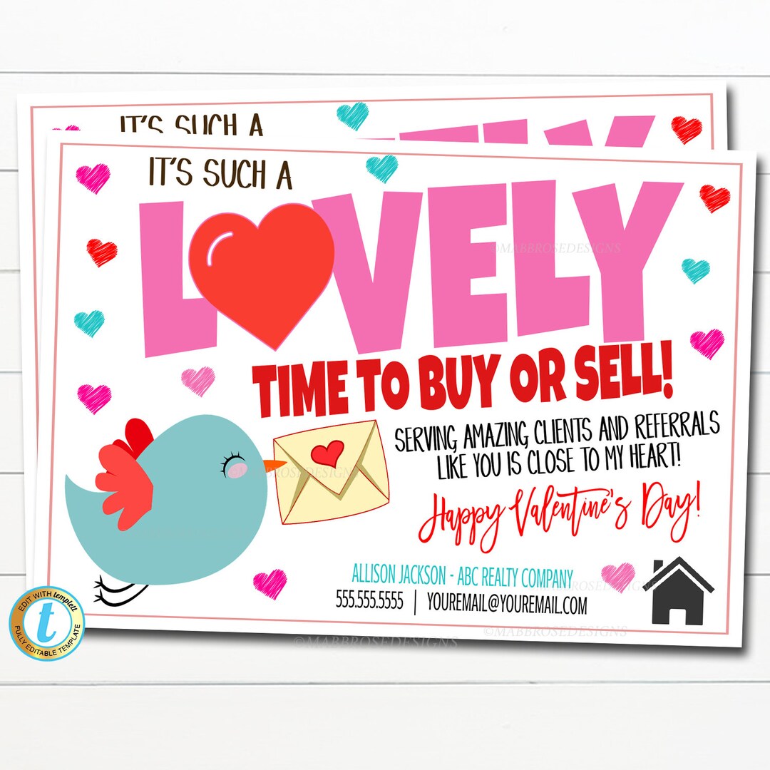 Valentine Realtor Postcard, It's a Lovely Time to Buy or Sell, Referral