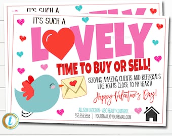 Valentine Realtor Postcard, It's a Lovely Time to Buy or Sell, Referral Marketing Mailer Real Estate Agent, Printable, DIY Editable Template