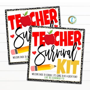Teacher Survival Kit Gift tags, Back to school teacher goodie bag tags, Gift Favor tags for school teachers, School PTA PTO tags, EDITABLE