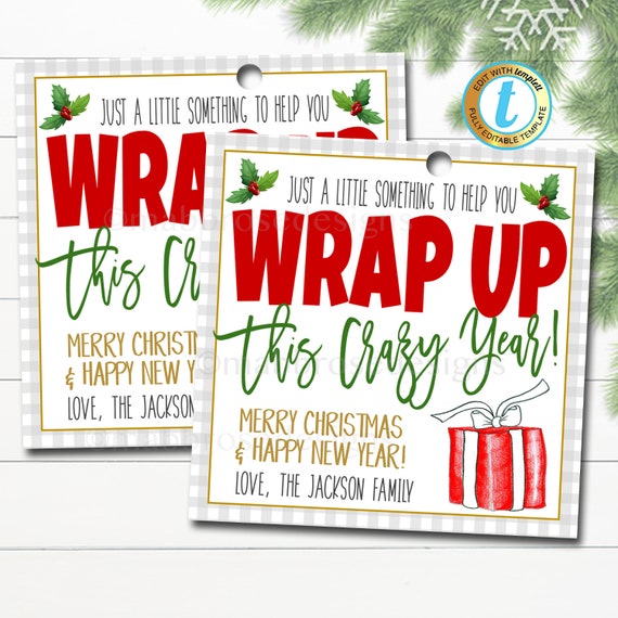 Christmas Wrapping Paper Gift Tag, Wrap up the Year, Holiday Pop