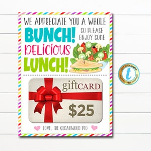 Restaurant cadeaukaarthouder Personeelsmedewerker Verpleegkundige Leraar Waarderingsweek, waardeer jullie enorm, dus geniet van een lunch DIY bewerkbare sjabloon