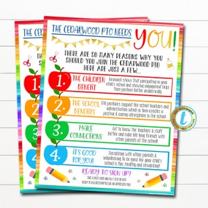 School Pto/Pta Recruitment Flyer, Printable Handout, Fundraiser Event Staff, Why Volunteer Handout Template, Newsletter, EDITABLE TEMPLATE