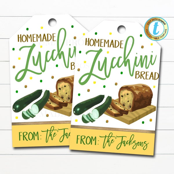 Zucchini Bread Gift Tags, Bakery Label, From the Kitchen Of, Homemade Gift, Farm Garden Tag, Teacher Staff Appreciation Editable Template