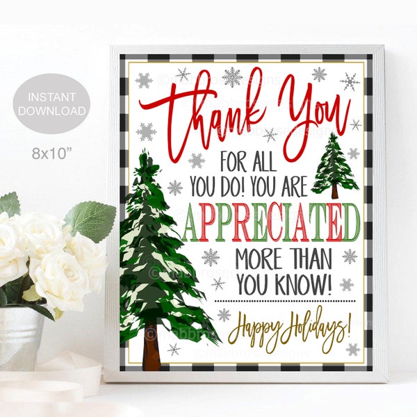 Christmas Appreciation Sign, Thank You Gift, School Teacher Staff Employee Nurse Volunteer, Staff Appreciation Holiday Party Decor PRINTABLE