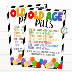 Old Age Pills Tag Printable, Over the hill Birthday Gag Gift, Adult Funny Candy Gag Gift Party Favor Treat Tag Party Gift, Editable Template