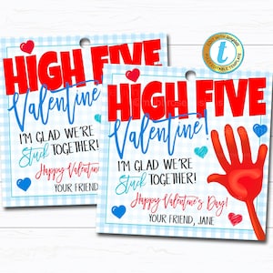 Étiquettes-cadeaux de la Saint-Valentin, High Five Valentine, Sticky Hands Stuck Together, Kids Friend Toy Gift Classroom School Teacher, DIY Editable Template
